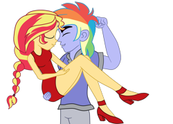 Size: 2700x1933 | Tagged: safe, artist:gmaplay, rainbow blaze, oc, oc:sunrise shimmer, human, equestria girls, g4, bridal carry, carrying, duo, equestria girls-ified, female, male, simple background, transparent background