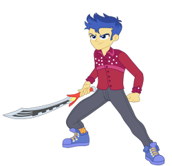 Size: 2919x2819 | Tagged: safe, artist:gmaplay, flash sentry, human, cheer you on, equestria girls, g4, spoiler:eqg series (season 2), blue sneakers, high res, kamen rider, male, shoes, simple background, sneakers, solo, sword, transparent background, weapon