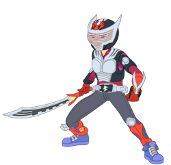 Size: 2919x2819 | Tagged: safe, artist:gmaplay, flash sentry, human, cheer you on, equestria girls, g4, spoiler:eqg series (season 2), blue sneakers, high res, kamen rider, kamen rider dragon knight, kamen rider ryuki, male, shoes, simple background, sneakers, solo, sword, transparent background, weapon