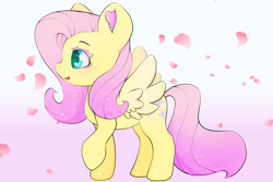 Size: 3000x2000 | Tagged: safe, artist:zokkili, fluttershy, pegasus, pony, g4, cherry blossoms, colored eyelashes, cute, ear fluff, ethereal mane, female, flower, flower blossom, gradient background, heart, high res, mare, open mouth, pink background, profile, raised hoof, side view, simple background, solo, sparkles, spread wings, starry eyes, starry mane, white background, wingding eyes, wings