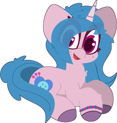 Size: 2833x2992 | Tagged: safe, artist:moonydusk, izzy moonbow, pony, unicorn, g5, eye clipping through hair, female, high res, looking at you, lying down, mare, open mouth, open smile, prone, simple background, smiling, smiling at you, solo, transparent background