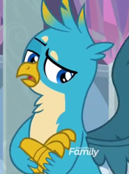 Size: 643x867 | Tagged: safe, screencap, gallus, griffon, g4, school daze, season 8, cropped, crossed arms, gallus is not amused, male, raised eyebrow, solo, unamused