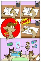 Size: 4866x7228 | Tagged: safe, artist:fuckomcfuck, oc, oc:doodles, pegasus, pony, angry, bed, bedroom, comic, cutie mark, demi-girl, female, filly, foal, origin story, plushie, solo, teddy bear, younger