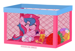 Size: 1000x684 | Tagged: safe, artist:jennieoo, oc, oc:star sparkle, pony, unicorn, baby, baby pony, ball, beach ball, cube, diaper, female, filly, foal, food, happy, laughing, playpen, show accurate, simple background, smiling, solo, strawberry, transparent background, vector