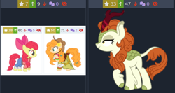 Size: 604x321 | Tagged: safe, artist:third uncle, apple bloom, autumn blaze, pear butter, earth pony, kirin, pony, derpibooru, g4, juxtaposition, juxtaposition win, looking at each other, looking at someone, meme, meta