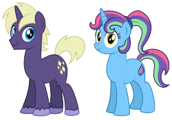 Size: 4158x2910 | Tagged: safe, artist:aleximusprime, oc, oc only, oc:aurora shine, oc:aurora shine (mlsiad), oc:midnight hue, pony, unicorn, fanfic:my little sister is a dragon, flurry heart's story, father, female, high res, horn, husband and wife, male, mare, mother, mother and father, parent, ponytail, simple background, stallion, transparent background, unicorn oc