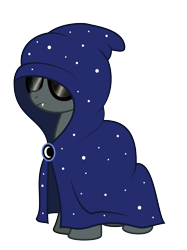 Size: 2200x2934 | Tagged: safe, artist:aleximusprime, oc, oc only, oc:noctura, fanfic:my little sister is a dragon, flurry heart's story, cloak, cloaked, clothes, cult of eternal night, cultist, fangs, female, high res, hood, moon, mystery, simple background, solo, stars, sunglasses, teaser, teeth, transparent background