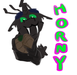 Size: 473x466 | Tagged: safe, artist:testostepone, oc, oc:t'zzet, changeling, :3, dolan, fangs, horny, meme, pointing at you, simple background, transparent background