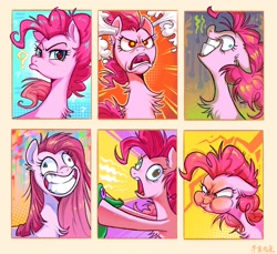 Size: 2048x1878 | Tagged: safe, artist:千雲九枭, gummy, pinkie pie, alligator, earth pony, pony, g4, party pooped, the cutie map, the last roundup, yakity-sax, bust, chest fluff, derp, faic, female, floppy ears, gasp, mare, messy hair, pinkamena diane pie, pinkie promise, puffy cheeks, scene interpretation, silly, straight hair, straight mane