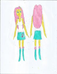 Size: 1700x2200 | Tagged: safe, artist:justinandrew1984, fluttershy, human, equestria girls, g4, clothes, front view, png, rear view, solo, traditional art
