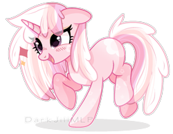 Size: 1347x1044 | Tagged: safe, artist:darkjillmlp123, oc, oc only, unnamed oc, pony, unicorn, blushing, female, horn, mare, open mouth, open smile, shadow, signature, simple background, smiling, solo, transparent background, unicorn oc