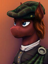 Size: 1250x1683 | Tagged: safe, artist:motley_ad, oc, earth pony, pony, equestria at war mod, bust, clothes, portrait, scotland, simple background