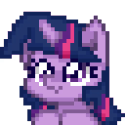 Size: 512x512 | Tagged: safe, artist:namaenonaipony, twilight sparkle, ambiguous race, pony, ^^, animated, blinking, blushing, bust, cute, eyes closed, female, gif, horn, i watch it for the ears, looking at you, mare, open mouth, open smile, pixel art, portrait, simple background, smiling, solo, twiabetes, white background