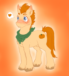 Size: 772x852 | Tagged: safe, artist:grob-ert, oc, oc only, oc:sugar pumpkin, earth pony, pony, blushing, heart, solo, wide eyes