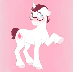 Size: 806x799 | Tagged: safe, artist:grob-ert, oc, oc only, pony, unicorn, blushing, glasses, solo, wavy mouth