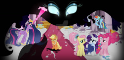 Size: 1024x497 | Tagged: safe, artist:velveagicsentryyt, applejack, fluttershy, opaline arcana, pinkie pie, rainbow dash, rarity, twilight sparkle, alicorn, earth pony, pegasus, pony, unicorn, g5, the last problem, spoiler:g5, spoiler:my little pony: make your mark, magic, mane six, older, older applejack, older fluttershy, older mane six, older pinkie pie, older rainbow dash, older rarity, older twilight, older twilight sparkle (alicorn), princess twilight 2.0, twilight sparkle (alicorn)