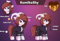 Size: 4152x2825 | Tagged: safe, artist:joaothejohn, oc, oc only, oc:kumikoshy, earth pony, pony, clothes, commission, cute, floppy ears, horn, looking at you, reference sheet, simple background, text
