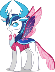 Size: 1960x2550 | Tagged: safe, artist:stellardusk, shining armor, changedling, changeling, series:creature-verse, g4, alternate universe, antlers, changedlingified, commission, horn, male, royalty, simple background, solo, species swap, transparent background, wings
