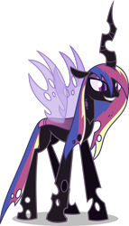 Size: 1602x2791 | Tagged: safe, artist:stellardusk, princess cadance, changeling, changeling queen, series:creature-verse, g4, changeling queen cadance, changelingified, commission, female, horn, princess cadalis, purple changeling, simple background, solo, species swap, transparent background, wings