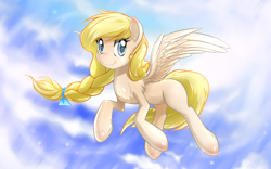Size: 1680x1050 | Tagged: safe, artist:malifikyse, oc, oc only, oc:camomile, pegasus, pony, female, looking at you, mare, pegasus oc, simple background, sky, smiling, transparent background