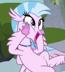 Size: 552x609 | Tagged: safe, screencap, silverstream, classical hippogriff, hippogriff, g4, school daze, cropped, cute, diastreamies, excited, jewelry, necklace, open mouth, solo, squishy cheeks