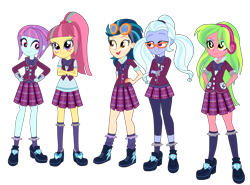 Size: 5500x4080 | Tagged: safe, artist:gmaplay, indigo zap, lemon zest, sour sweet, sugarcoat, sunny flare, human, equestria girls, g4, my little pony equestria girls: friendship games, clothes, crossed arms, crystal prep academy uniform, female, hand on hip, pleated skirt, school uniform, shadow five, shadowbolts, shoes, simple background, skirt, transparent background