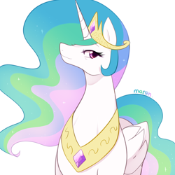 Size: 2500x2500 | Tagged: safe, artist:maren, princess celestia, alicorn, pony, g4, 2018, female, high res, jewelry, looking at you, mare, necklace, old art, simple background, solo, white background
