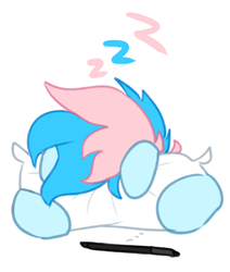 Size: 1916x2261 | Tagged: safe, artist:maren, oc, oc only, oc:blue chewings, earth pony, pony, 2020, doodle, front view, old art, onomatopoeia, pillow, simple background, sleeping, solo, sound effects, stylus, white background, zzz