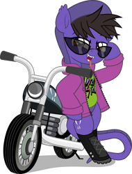 Size: 3791x5000 | Tagged: safe, artist:jhayarr23, original species, pony, snake, snake pony, bipedal, boots, clothes, cobra starship, commission, fangs, forked tongue, gabe saporta, hoodie, male, motorcycle, ponified, scales, shoes, simple background, snake tail, solo, tail, transparent background, ych result