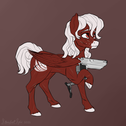 Size: 3000x3000 | Tagged: safe, artist:stardustspix, oc, oc only, oc:manumit to the aethers, pegasus, pony, desert eagle, gun, high res, scar, simple background, solo, weapon, wings