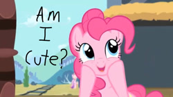 Size: 1334x749 | Tagged: safe, screencap, pinkie pie, earth pony, pony, g4, cute, dialogue, diapinkes, female, mare, railroad, train tracks