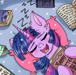 Size: 1125x1113 | Tagged: safe, artist:galaxy swirl, twilight sparkle, alicorn, pony, book, cute, drool, eyes closed, female, fifty shades of grey, harry potter (series), mare, onomatopoeia, open mouth, pillow, sleeping, snoring, solo, sound effects, sweet dreams fuel, that pony sure does love books, twiabetes, twilight (series), twilight sparkle (alicorn), zzz