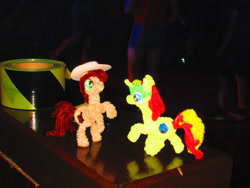 Size: 1600x1201 | Tagged: safe, artist:malte279, part of a set, oc, oc:canni soda, oc:miss libussa, earth pony, pony, unicorn, chenille, chenille stems, chenille wire, craft, dancing, hat, part of a series, sculpture