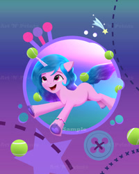 Size: 1506x1885 | Tagged: safe, artist:darksly, izzy moonbow, pony, unicorn, g5, ball, bracelet, cute, female, horn, hornball, izzy impaling things, izzy's tennis ball, izzybetes, jewelry, mare, open mouth, solo, tennis ball, unshorn fetlocks