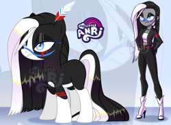 Size: 1280x939 | Tagged: safe, artist:emperor-anri, oc, oc only, earth pony, human, pony, equestria girls, g4, bedroom eyes, boots, clothes, coat markings, earth pony oc, equestria girls-ified, feather, female, frown, high heel boots, makeup, mare, shoes, smiling, smirk, socks (coat markings), tattoo, zoom layer