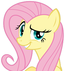 Size: 1975x2166 | Tagged: safe, artist:sketchmcreations, fluttershy, pegasus, pony, a bird in the hoof, g4, season 1, always works, dreamworks face, female, grin, looking at you, mare, simple background, smiling, smug, solo, transparent background, vector