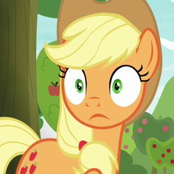 Size: 1080x1080 | Tagged: safe, screencap, applejack, earth pony, pony, g4, going to seed, season 9, cropped, female, frown, mare, solo, wide eyes