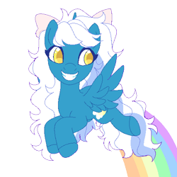 Size: 500x500 | Tagged: safe, artist:spotenyx, oc, oc:fleurbelle, alicorn, pony, adorabelle, alicorn oc, bow, cute, female, flying, hair bow, horn, mare, ocbetes, rainbow, simple background, solo, transparent background, wings, yellow eyes