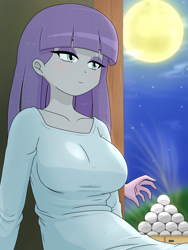 Size: 1668x2224 | Tagged: safe, artist:batipin, maud pie, pinkie pie, human, equestria girls, g4, breasts, busty maud pie, female, mochi, offscreen character, siblings, sisters, solo focus