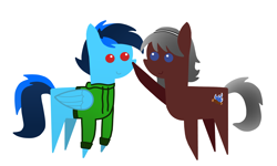 Size: 10000x6000 | Tagged: safe, artist:freestadiumtix, oc, oc only, oc:cobalt chaser, oc:lunaria light, earth pony, pegasus, pony, boop, clothes, cute, duo, female, male, mare, ocbetes, pointy ponies, simple background, stallion, sweater, white background