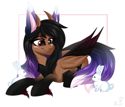 Size: 2000x1700 | Tagged: safe, artist:rinteen, oc, pegasus, pony, rabbit, animal, bunny ears, multiple tails, palindrome get, simple background, tail, two tails