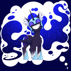 Size: 2500x2500 | Tagged: safe, artist:rurihal, nightmare moon, alicorn, pony, g4, cute, ear fluff, eyes closed, female, high res, mare, moonabetes, sharp teeth, smiling, solo, teeth