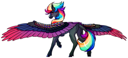 Size: 1920x874 | Tagged: safe, artist:oneiria-fylakas, oc, oc:black tide, pegasus, pony, colored wings, female, mare, multicolored wings, simple background, solo, transparent background, wings