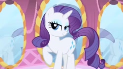 Size: 1280x720 | Tagged: safe, screencap, rarity, pony, unicorn, g4, bedroom eyes, butt, female, intro, looking at you, mare, mirror, plot, rearity, reflection, solo
