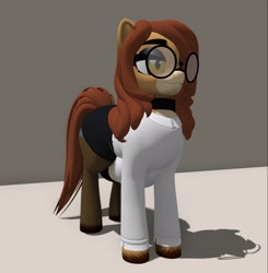 Size: 2900x2960 | Tagged: safe, artist:shylista's art, oc, oc only, oc:pencil test, earth pony, pony, open pony, 3d, belly, big belly, choker, clothes, collar, colored hooves, earth pony oc, fat, female, glasses, high res, second life, shirt, skirt, solo, thick eyebrows, unshorn fetlocks