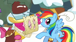 Size: 1280x720 | Tagged: safe, edit, edited screencap, screencap, sound edit, chancellor puddinghead, pinkie pie, rainbow dash, earth pony, pegasus, pony, g4, hearth's warming eve (episode), animated, duo, duo female, female, god burns down equestria for insurance money, mare, shut up, sound, webm, youtube poop