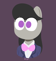 Size: 4598x4961 | Tagged: safe, artist:realgero, octavia melody, earth pony, anthro, g4, bowtie, bust, clothes, eye clipping through hair, female, komi can't communicate, no mouth, no nose, no pupils, purple background, school uniform, shirt, shoko komi, simple background, solo, tavi can't communicate