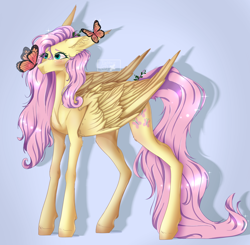 Size: 2784x2732 | Tagged: safe, artist:taebbear, fluttershy, butterfly, pegasus, pony, g4, butterfly on nose, cute, female, high res, insect on nose, long legs, mare, shyabetes, solo