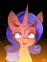 Size: 1000x1300 | Tagged: safe, artist:lennonblack, rarity, devil, pony, g4, ahegao, bust, chest fluff, devil rarity, open mouth, shoulder devil, solo, tongue out