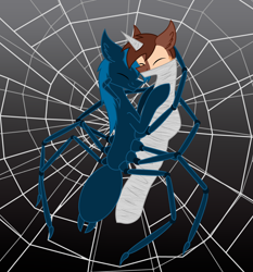 Size: 2364x2537 | Tagged: safe, artist:emc-blingds, oc, oc only, monster pony, original species, pony, spiderpony, bondage, duo, eyes closed, gradient background, high res, mummification, spider web, wrapped up